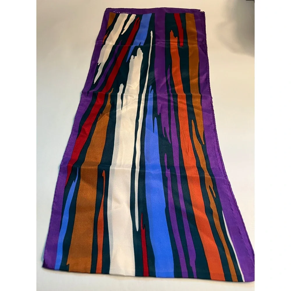 Elaine Gold 100%‎ Silk Scarf Vibrant Multicolor Abstract Design 10